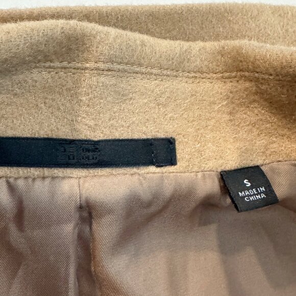 Uniqlo Wool Cashmere Mid Length Camel Trench Coat Luxury Jacket Tan Winter Small - Picture 6 of 10